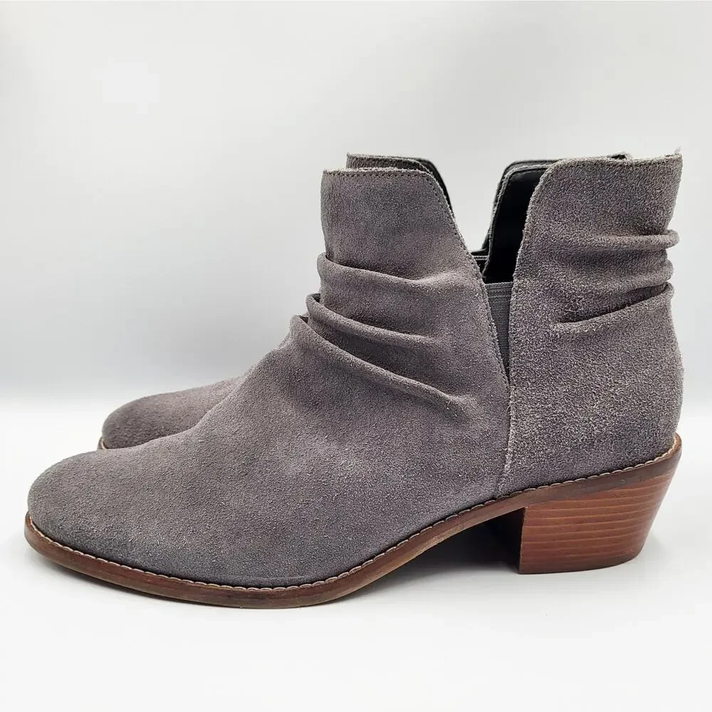Cole Haan Alayna Gray Suede Slouch Ankle Booties Stacked Block Heel Women’s Sz 7 - Picture 3 of 11